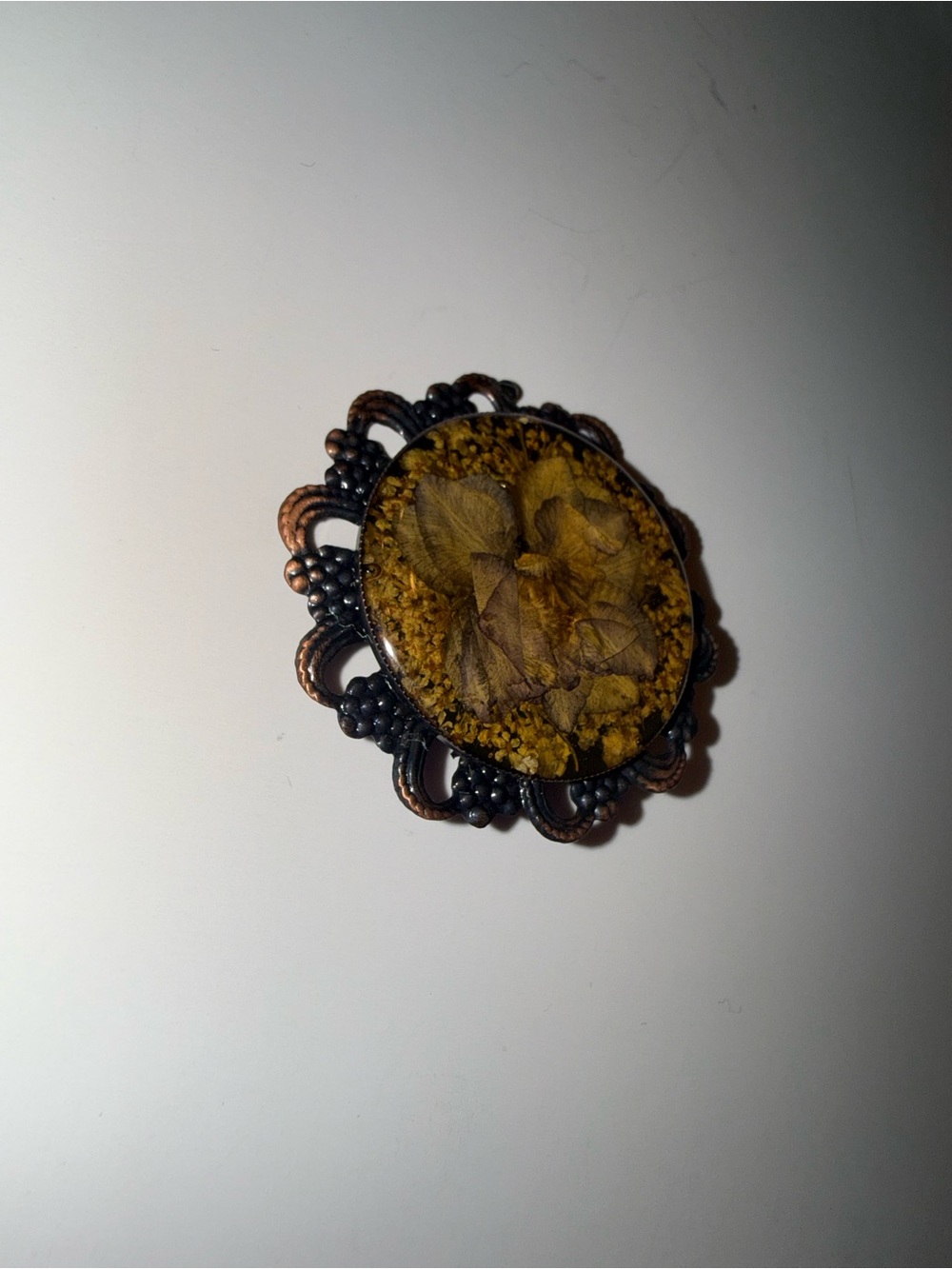 Vintage/ Victorian style Inspired Yellow Floral Resin Brooch